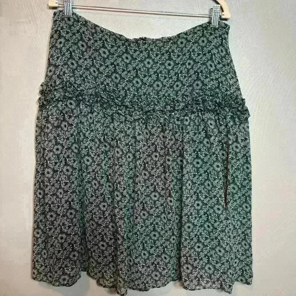 Christopher & Banks Women's‎ Skirt Black White Floral Ruffle Polyester Size 14